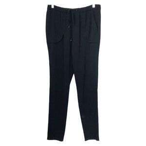 DEREK LAM IO CROSBY BLACK CREPE ELASTIC DRAWSTRING WAISTBAND TAPERED TROUSERS